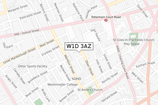 W1D 3AZ map - large scale - OS Open Zoomstack (Ordnance Survey)