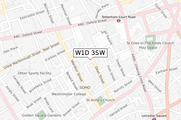 W1D 3SW map - large scale - OS Open Zoomstack (Ordnance Survey)