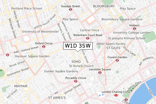 W1D 3SW map - small scale - OS Open Zoomstack (Ordnance Survey)