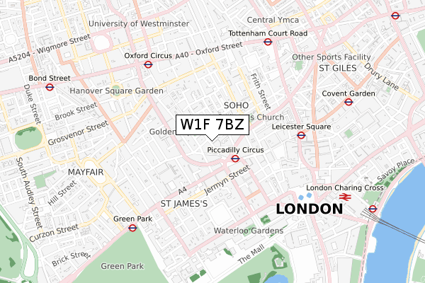 W1F 7BZ map - small scale - OS Open Zoomstack (Ordnance Survey)