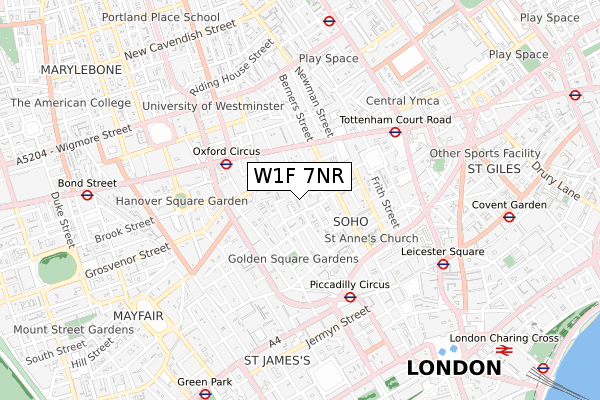 W1F 7NR map - small scale - OS Open Zoomstack (Ordnance Survey)