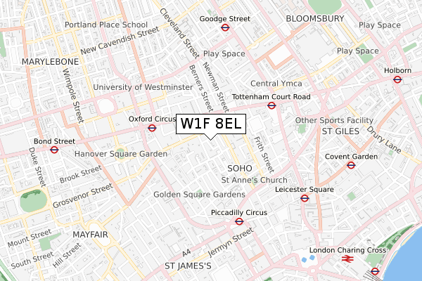 W1F 8EL map - small scale - OS Open Zoomstack (Ordnance Survey)