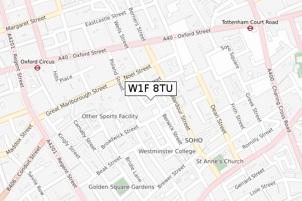 W1F 8TU map - large scale - OS Open Zoomstack (Ordnance Survey)