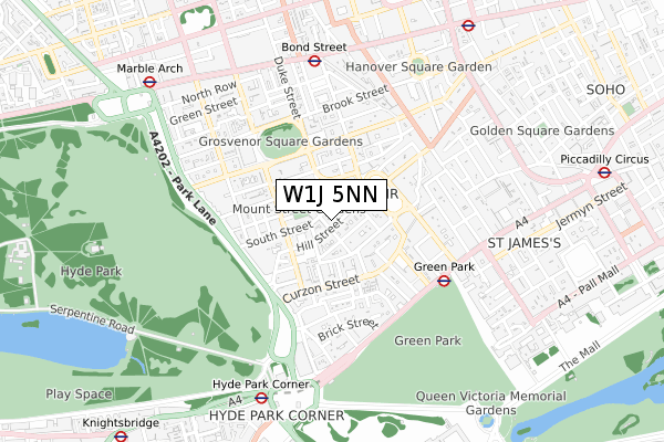 W1J 5NN map - small scale - OS Open Zoomstack (Ordnance Survey)