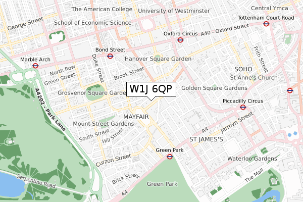 W1J 6QP map - small scale - OS Open Zoomstack (Ordnance Survey)