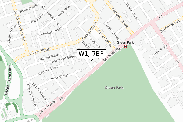 W1J 7BP map - large scale - OS Open Zoomstack (Ordnance Survey)