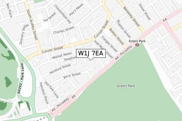 W1J 7EA map - large scale - OS Open Zoomstack (Ordnance Survey)