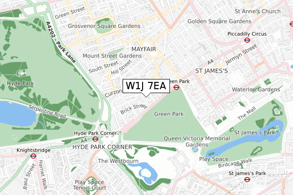 W1J 7EA map - small scale - OS Open Zoomstack (Ordnance Survey)