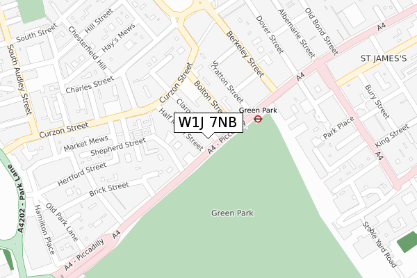 W1J 7NB map - large scale - OS Open Zoomstack (Ordnance Survey)