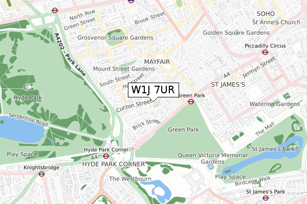 W1J 7UR map - small scale - OS Open Zoomstack (Ordnance Survey)