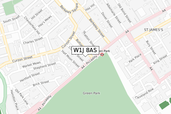 W1J 8AS map - large scale - OS Open Zoomstack (Ordnance Survey)