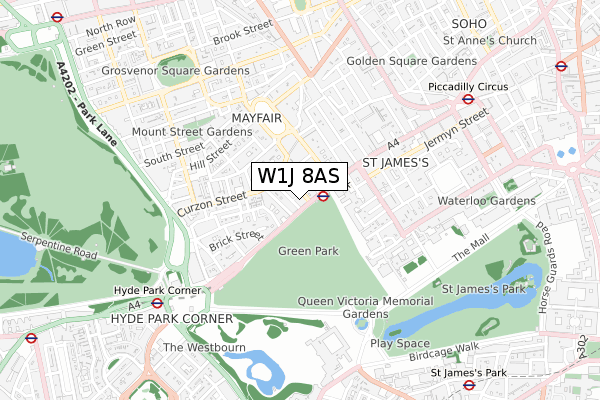 W1J 8AS map - small scale - OS Open Zoomstack (Ordnance Survey)