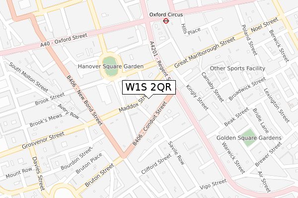 W1S 2QR map - large scale - OS Open Zoomstack (Ordnance Survey)