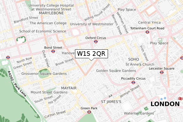 W1S 2QR map - small scale - OS Open Zoomstack (Ordnance Survey)