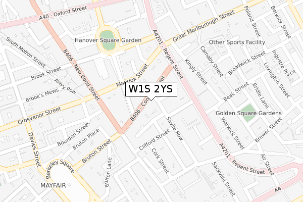 W1S 2YS map - large scale - OS Open Zoomstack (Ordnance Survey)