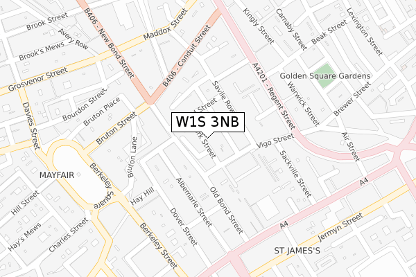 W1S 3NB map - large scale - OS Open Zoomstack (Ordnance Survey)