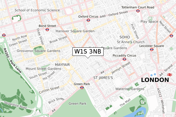 W1S 3NB map - small scale - OS Open Zoomstack (Ordnance Survey)