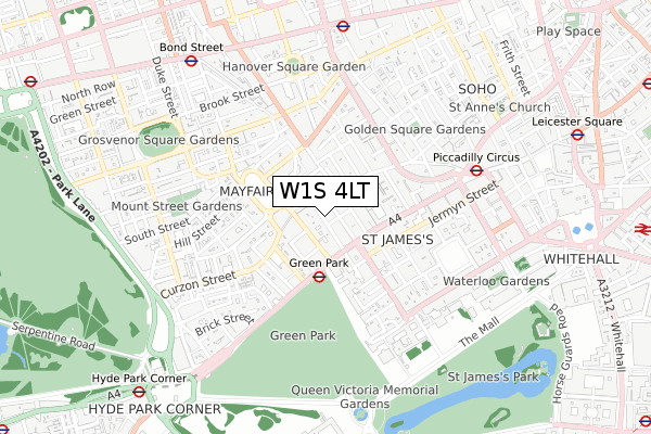 W1S 4LT map - small scale - OS Open Zoomstack (Ordnance Survey)