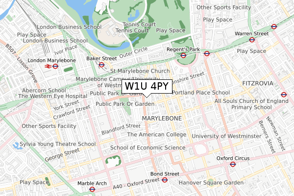 W1U 4PY map - small scale - OS Open Zoomstack (Ordnance Survey)