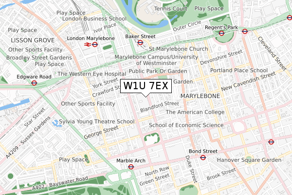 W1U 7EX map - small scale - OS Open Zoomstack (Ordnance Survey)