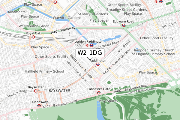 W2 1DG map - small scale - OS Open Zoomstack (Ordnance Survey)