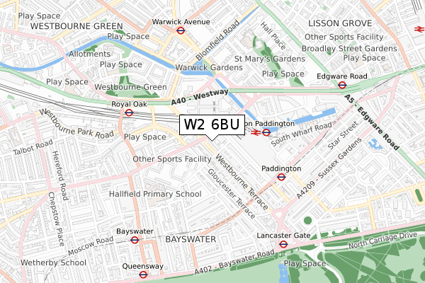 W2 6BU map - small scale - OS Open Zoomstack (Ordnance Survey)