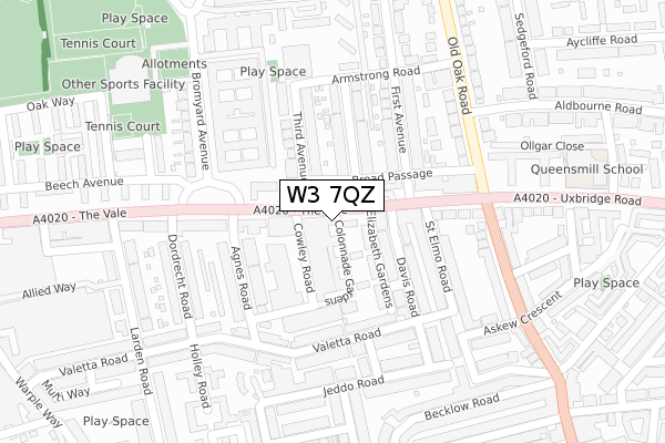 W3 7QZ map - large scale - OS Open Zoomstack (Ordnance Survey)