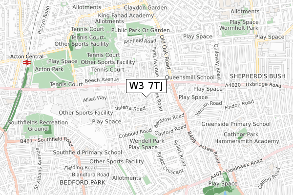 W3 7TJ map - small scale - OS Open Zoomstack (Ordnance Survey)