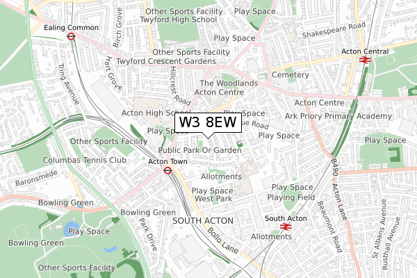 W3 8EW map - small scale - OS Open Zoomstack (Ordnance Survey)