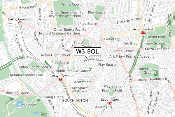 W3 8QL map - small scale - OS Open Zoomstack (Ordnance Survey)