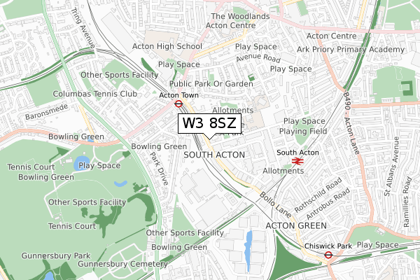 W3 8SZ map - small scale - OS Open Zoomstack (Ordnance Survey)