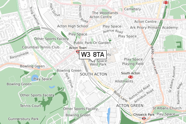 W3 8TA map - small scale - OS Open Zoomstack (Ordnance Survey)