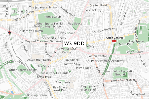 W3 9DD map - small scale - OS Open Zoomstack (Ordnance Survey)