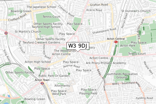 W3 9DJ map - small scale - OS Open Zoomstack (Ordnance Survey)