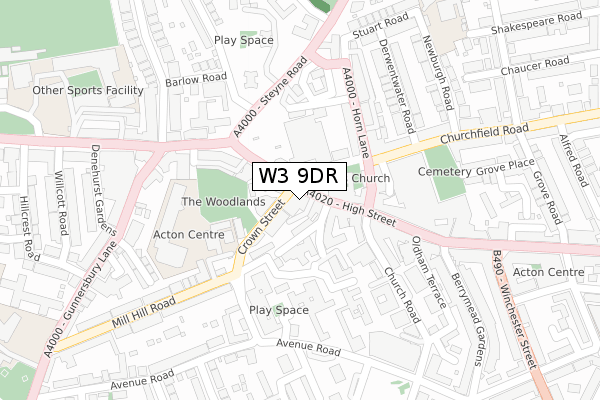 W3 9DR map - large scale - OS Open Zoomstack (Ordnance Survey)