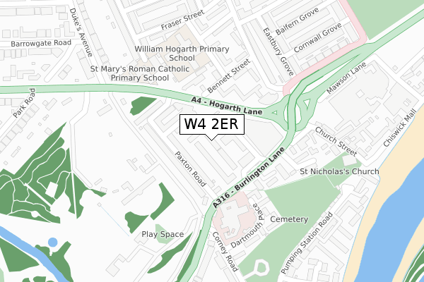 W4 2ER map - large scale - OS Open Zoomstack (Ordnance Survey)