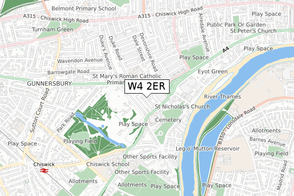 W4 2ER map - small scale - OS Open Zoomstack (Ordnance Survey)