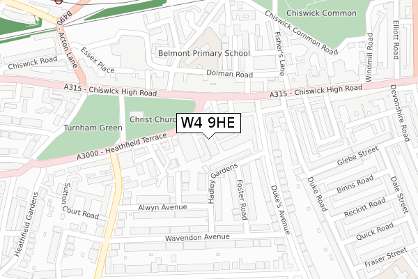 W4 9HE map - large scale - OS Open Zoomstack (Ordnance Survey)