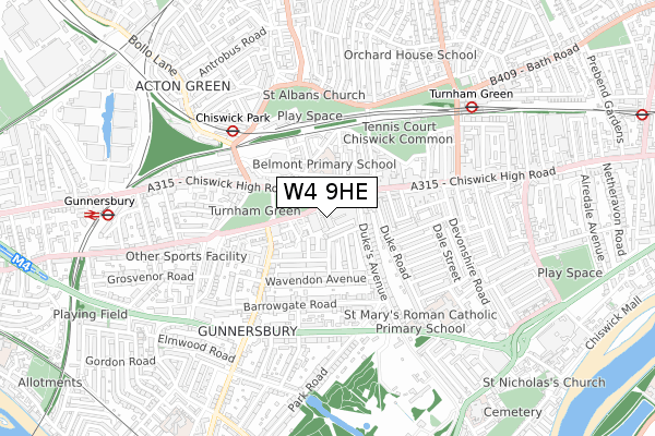 W4 9HE map - small scale - OS Open Zoomstack (Ordnance Survey)