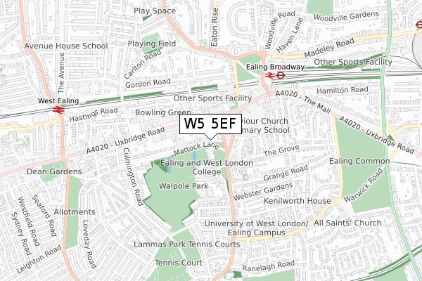 W5 5EF map - small scale - OS Open Zoomstack (Ordnance Survey)