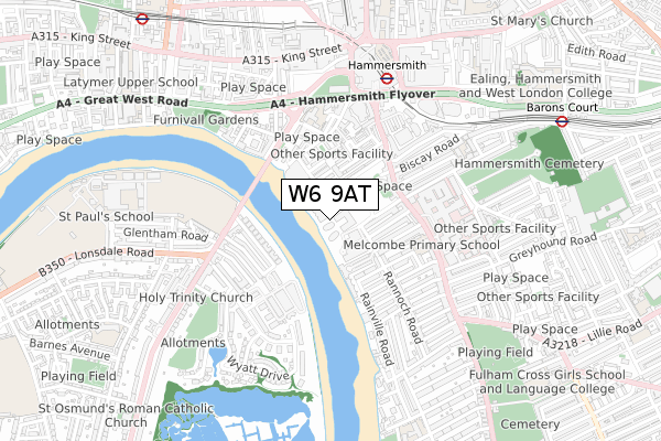 W6 9AT map - small scale - OS Open Zoomstack (Ordnance Survey)