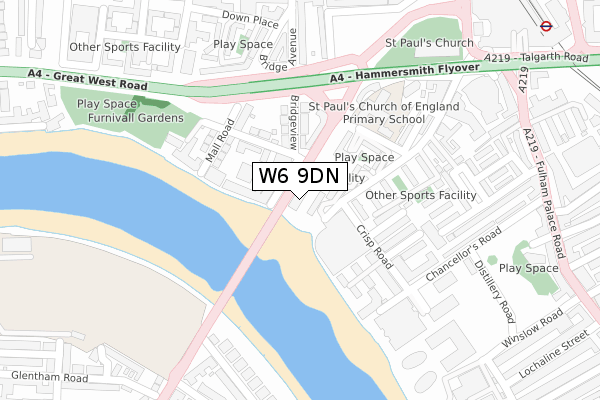 W6 9DN map - large scale - OS Open Zoomstack (Ordnance Survey)