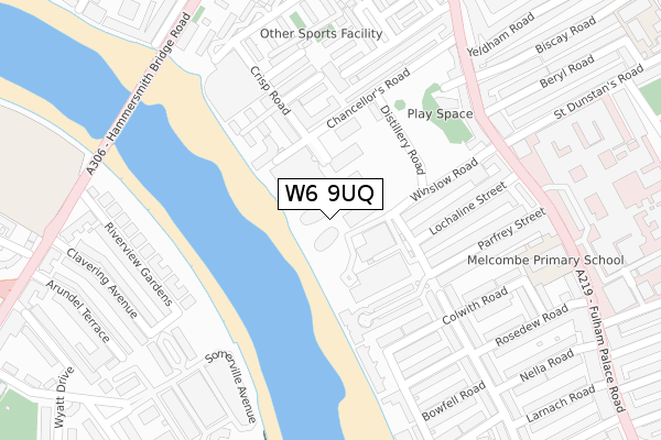 W6 9UQ map - large scale - OS Open Zoomstack (Ordnance Survey)