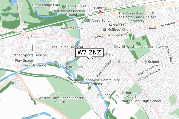 W7 2NZ map - small scale - OS Open Zoomstack (Ordnance Survey)