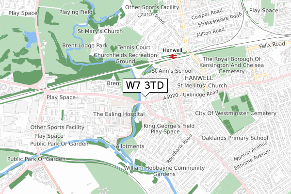 W7 3TD map - small scale - OS Open Zoomstack (Ordnance Survey)