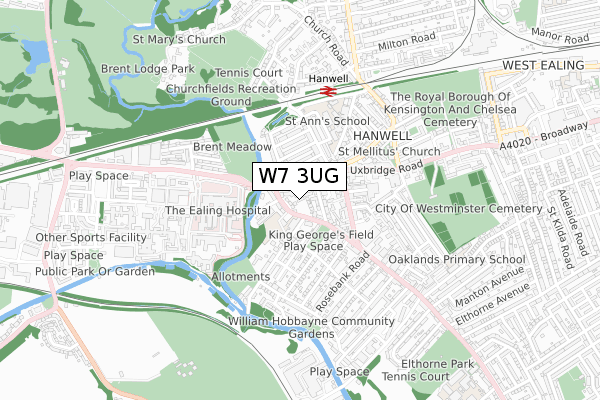 W7 3UG map - small scale - OS Open Zoomstack (Ordnance Survey)