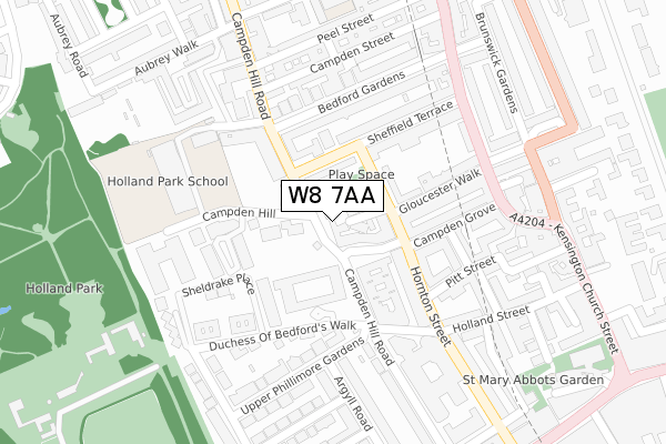 W8 7AA map - large scale - OS Open Zoomstack (Ordnance Survey)