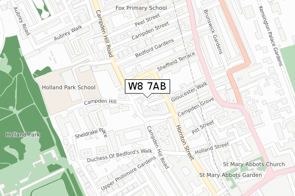 W8 7AB map - large scale - OS Open Zoomstack (Ordnance Survey)