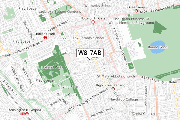 W8 7AB map - small scale - OS Open Zoomstack (Ordnance Survey)