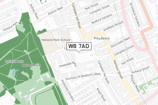 W8 7AD map - large scale - OS Open Zoomstack (Ordnance Survey)